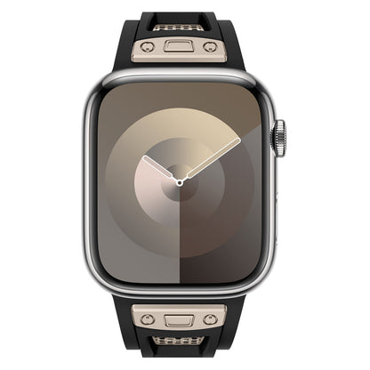 Apple Watch 42mm Zore KRD-117 Hava Alabilen Delikli Metal Süslemeli Desenli Silikon Kordon Titanyum-Siyah