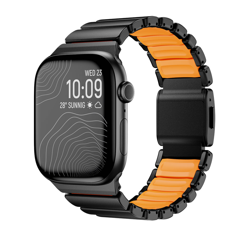 Apple Watch 42mm Zore KRD-149 Titanyum Silikon Kordon Siyah-Turuncu