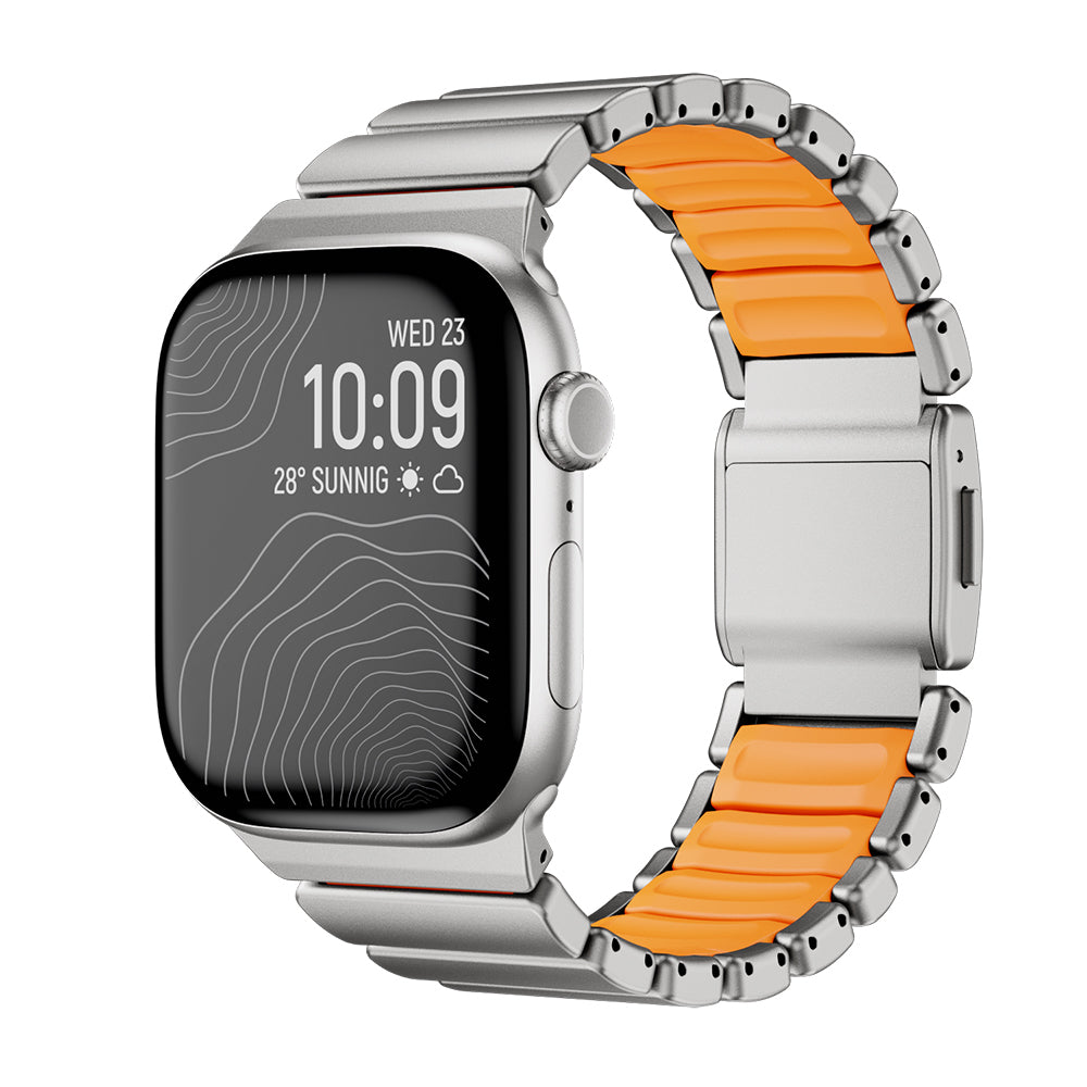 Apple Watch 42mm Zore KRD-149 Titanyum Silikon Kordon Gümüş-Turuncu