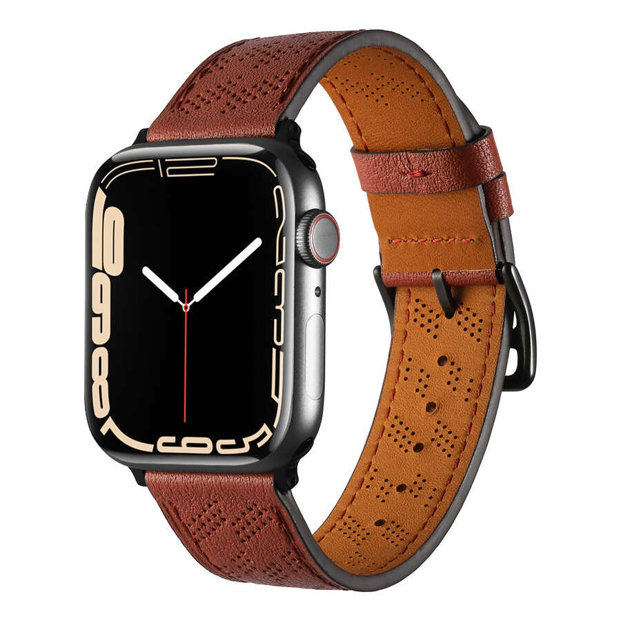 Apple Watch 44mm KRD-76 PU Deri Kordon Strap Kayış