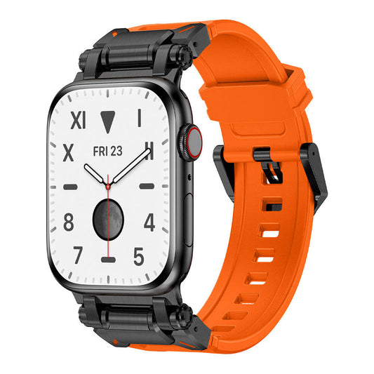 Apple Watch 44mm Zore KRD-101 Titanyum Metal Başlıklı Silikon Kordon Siyah