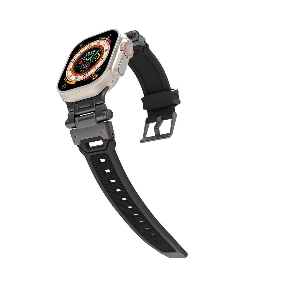 Apple Watch 44mm Zore KRD-108 Metal Başlıklı Silikon Kordon Starlight-Turuncu