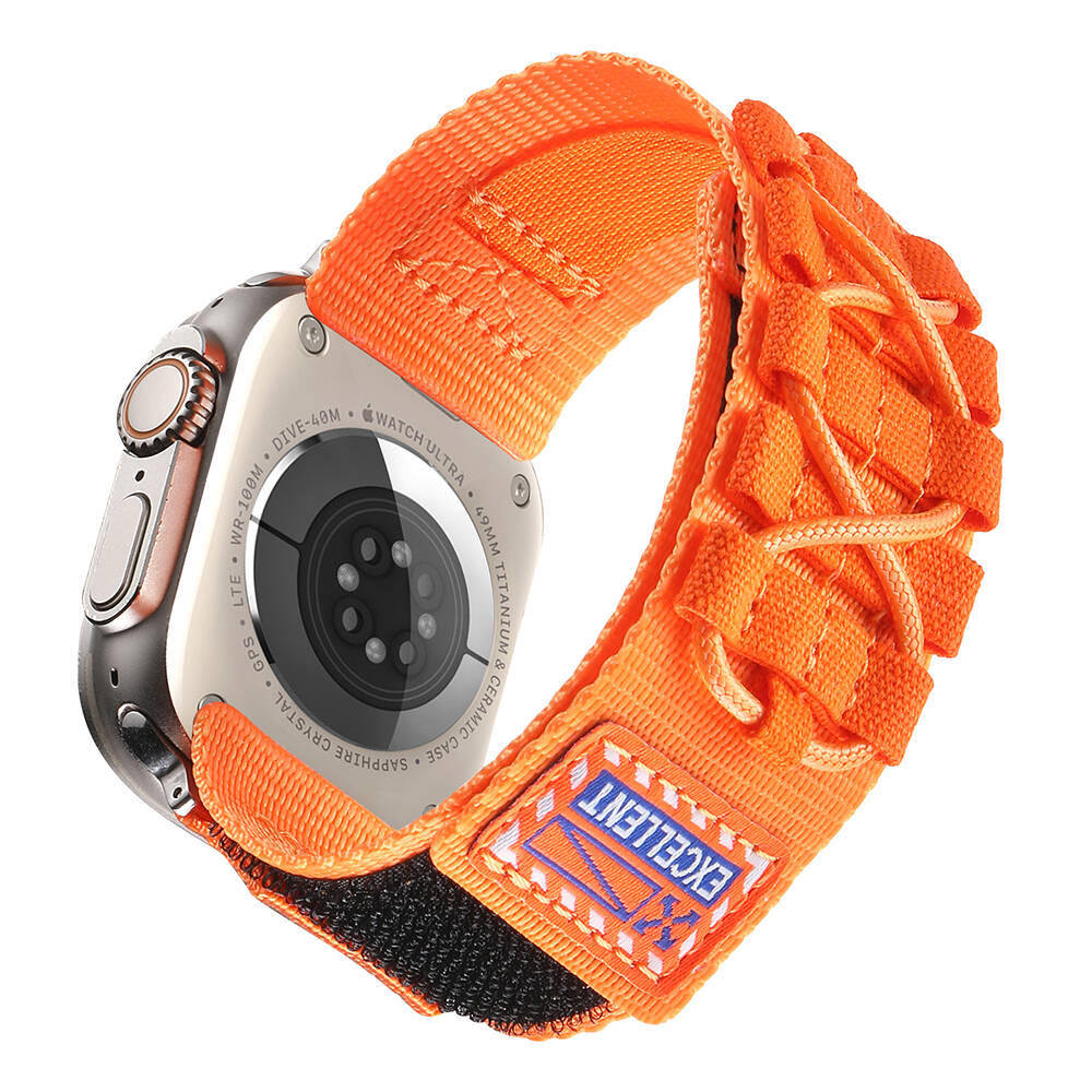 Apple Watch 44mm Zore KRD-112 Orbital Örgülü Halat Tasarımlı Naylon Kumaş Hasır Kordon Turuncu