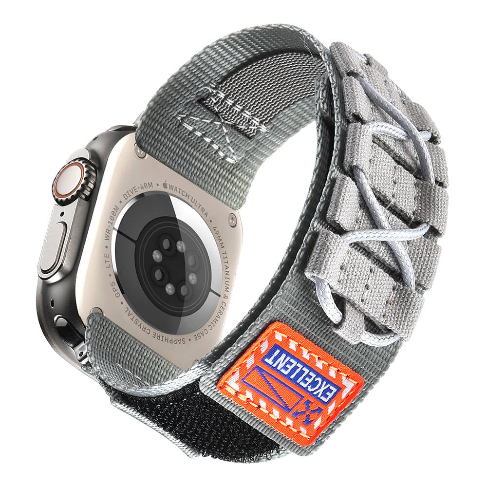 Apple Watch 44mm Zore KRD-112 Orbital Örgülü Halat Tasarımlı Naylon Kumaş Hasır Kordon Gri