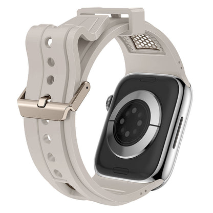 Apple Watch 44mm Zore KRD-117 Hava Alabilen Delikli Metal Süslemeli Desenli Silikon Kordon Titanyum-Starlight