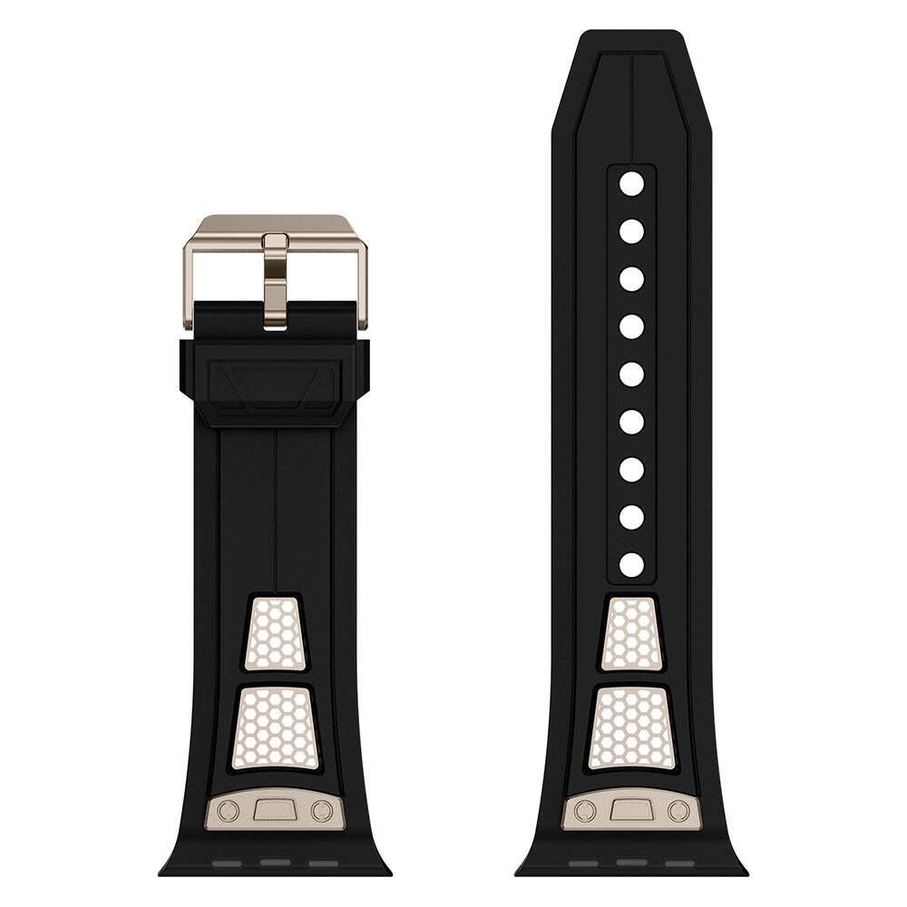 Apple Watch 44mm Zore KRD-117 Hava Alabilen Delikli Metal Süslemeli Desenli Silikon Kordon Titanyum-Siyah