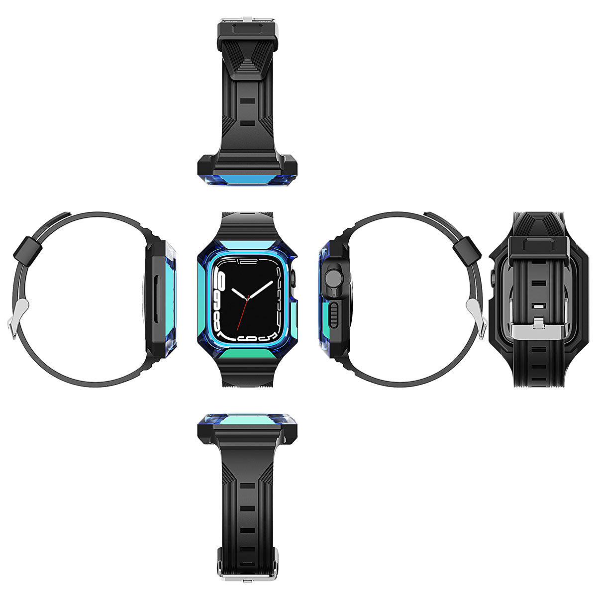 Apple Watch 44mm Zore KRD-88 Sert PC Kasa Koruyuculu Silikon Kordon Siyah