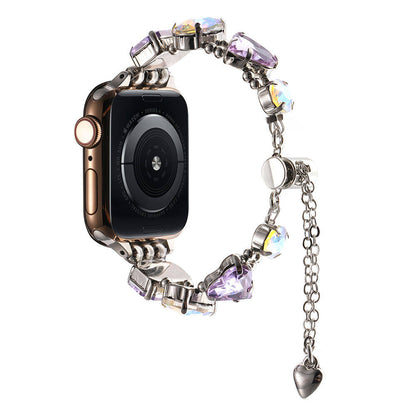 Apple Watch 7 41mm Zore KRD-115 Renkli Taş Tasarımlı Kordon Rose Pembe