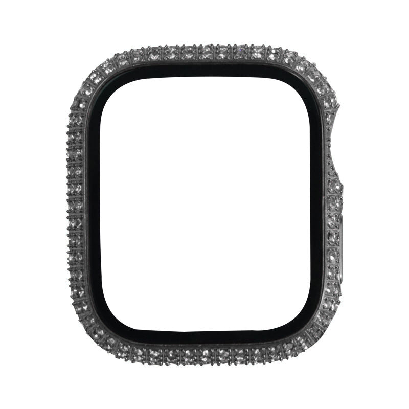 Apple Watch 7 41mm Zore Watch Gard 24 Kenarları Taşlı Sert PC Kasa Ve Ekran Koruyucu Gümüş