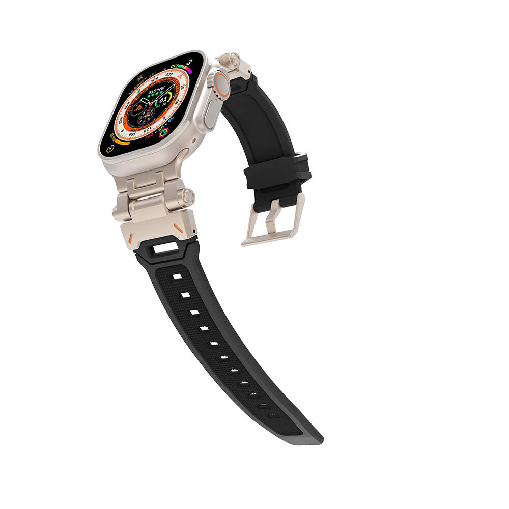 Apple Watch 7 45mm Zore KRD-108 Metal Başlıklı Silikon Kordon Siyah