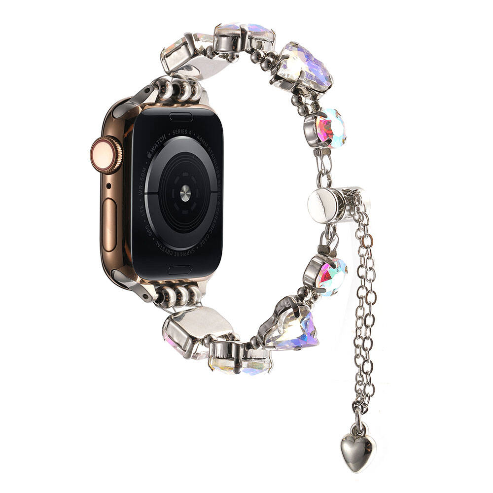 Apple Watch 7 45mm Zore KRD-115 Renkli Taş Tasarımlı Kordon Rose Pembe