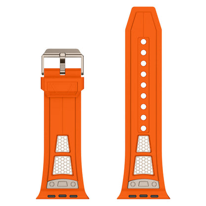 Apple Watch 7 45mm Zore KRD-117 Hava Alabilen Delikli Metal Süslemeli Desenli Silikon Kordon Titanyum-Siyah