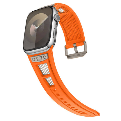 Apple Watch 7 45mm Zore KRD-117 Hava Alabilen Delikli Metal Süslemeli Desenli Silikon Kordon Siyah