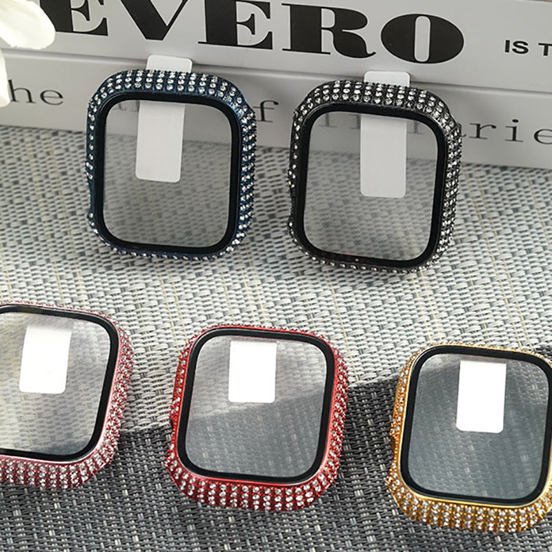 Apple Watch 7 45mm Zore Watch Gard 24 Kenarları Taşlı Sert PC Kasa Ve Ekran Koruyucu Siyah