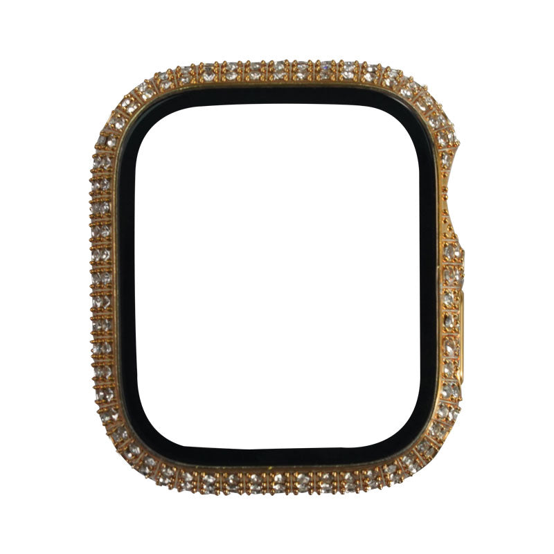 Apple Watch 7 45mm Zore Watch Gard 24 Kenarları Taşlı Sert PC Kasa Ve Ekran Koruyucu Gold