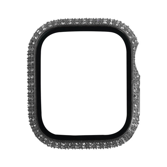 Apple Watch 7 45mm Zore Watch Gard 24 Kenarları Taşlı Sert PC Kasa Ve Ekran Koruyucu Gümüş