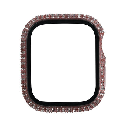 Apple Watch 7 45mm Zore Watch Gard 24 Kenarları Taşlı Sert PC Kasa Ve Ekran Koruyucu Pembe