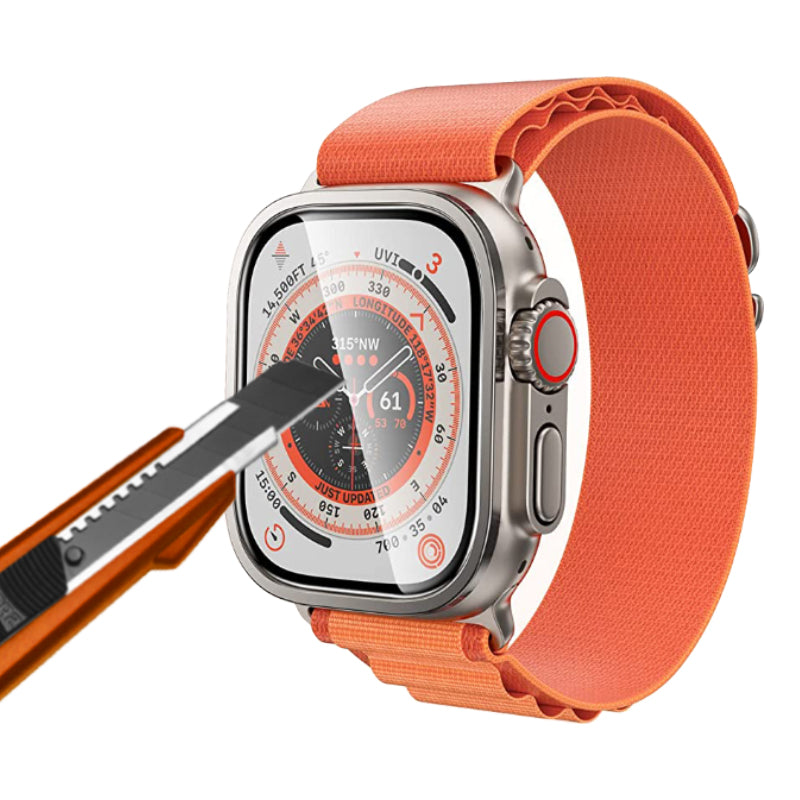 Apple Watch Ultra 49mm Zore ALM-01 Metal Çerçeveli Ekran Koruyucu Turuncu