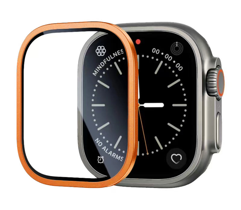Apple Watch Ultra 49mm Zore ALM-01 Metal Çerçeveli Ekran Koruyucu Turuncu