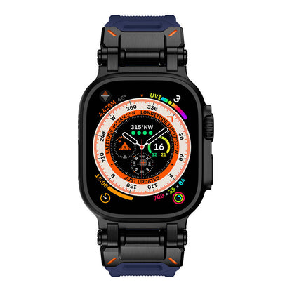 Apple Watch Ultra 49mm Zore KRD-101 Titanyum Metal Başlıklı Silikon Kordon Starlight-Titanyum