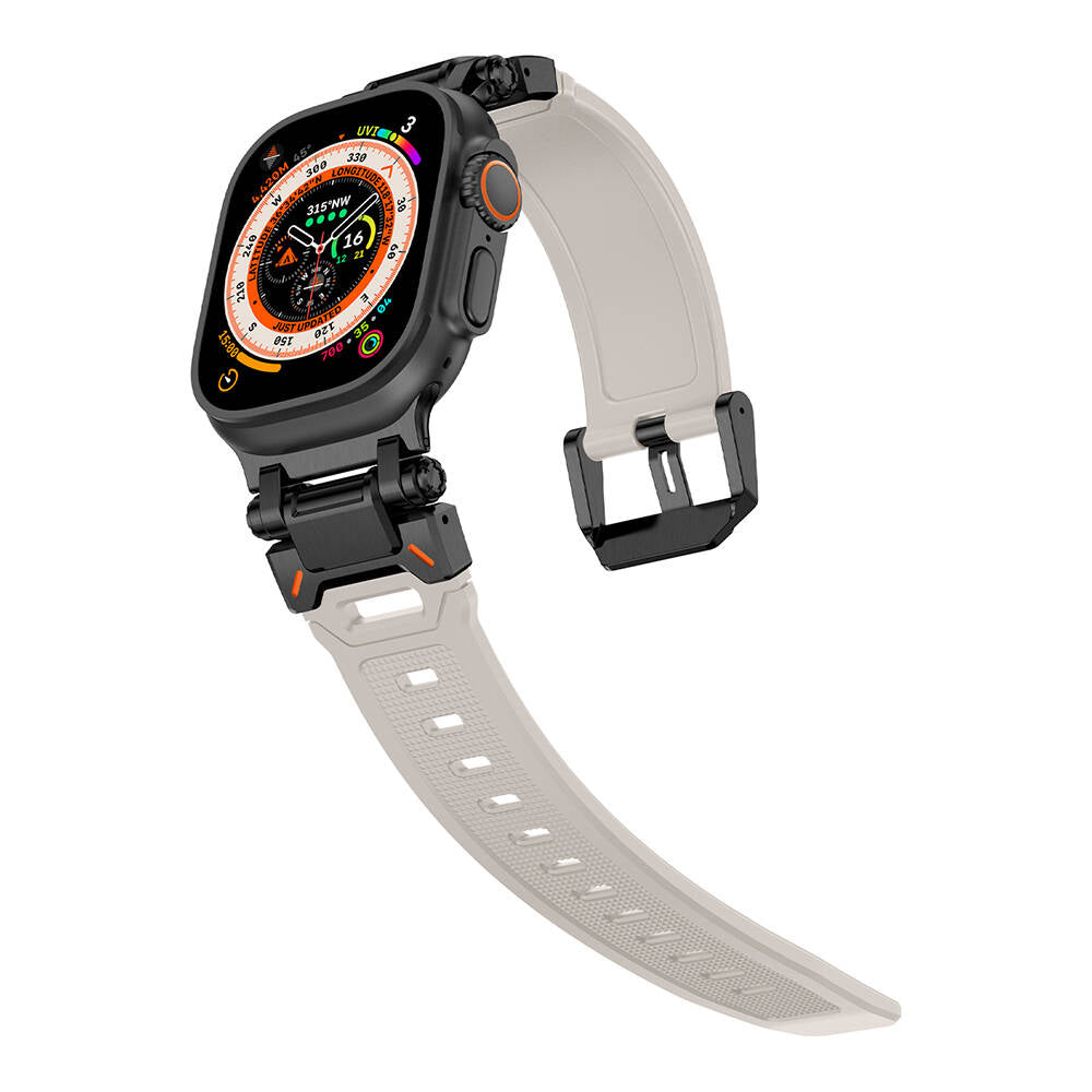 Apple Watch Ultra 49mm Zore KRD-101 Titanyum Metal Başlıklı Silikon Kordon Siyah-Turuncu