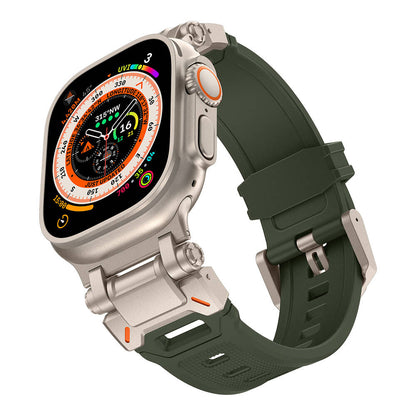 Apple Watch Ultra 49mm Zore KRD-101 Titanyum Metal Başlıklı Silikon Kordon Siyah