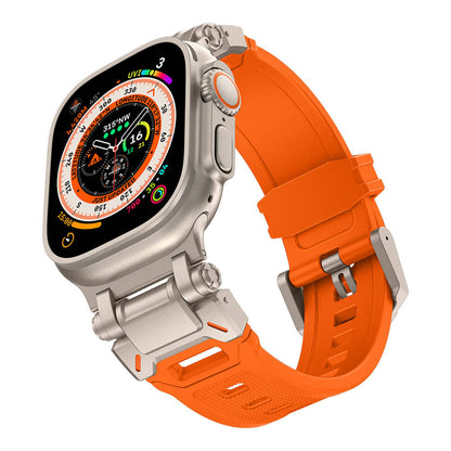 Apple Watch Ultra 49mm Zore KRD-101 Titanyum Metal Başlıklı Silikon Kordon Siyah-Yeşil