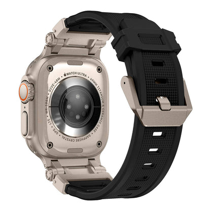 Apple Watch Ultra 49mm Zore KRD-101 Titanyum Metal Başlıklı Silikon Kordon Siyah-Turuncu
