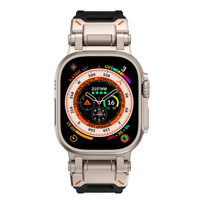 Apple Watch Ultra 49mm Zore KRD-101 Titanyum Metal Başlıklı Silikon Kordon Yeşil-Titanyum