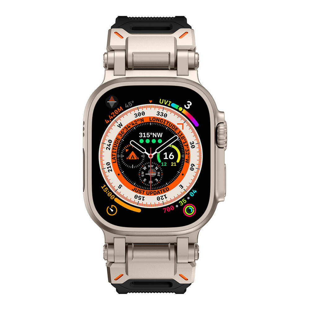 Apple Watch Ultra 49mm Zore KRD-101 Titanyum Metal Başlıklı Silikon Kordon Siyah-Starlight