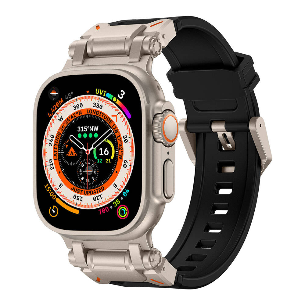 Apple Watch Ultra 49mm Zore KRD-101 Titanyum Metal Başlıklı Silikon Kordon