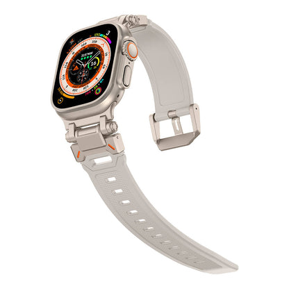 Apple Watch Ultra 49mm Zore KRD-101 Titanyum Metal Başlıklı Silikon Kordon Siyah-Yeşil