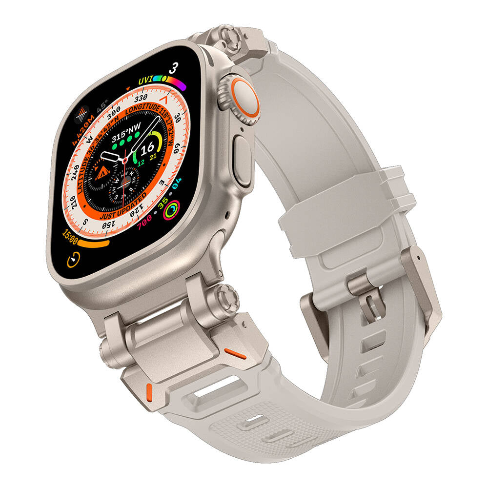 Apple Watch Ultra 49mm Zore KRD-101 Titanyum Metal Başlıklı Silikon Kordon Yeşil-Titanyum