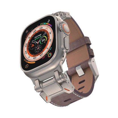 Apple Watch Ultra 49mm Zore KRD-114 Metal Başlıklı Suni Deri Kordon Siyah