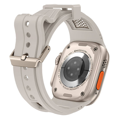 Apple Watch Ultra 49mm Zore KRD-117 Hava Alabilen Delikli Metal Süslemeli Desenli Silikon Kordon Titanyum-Siyah