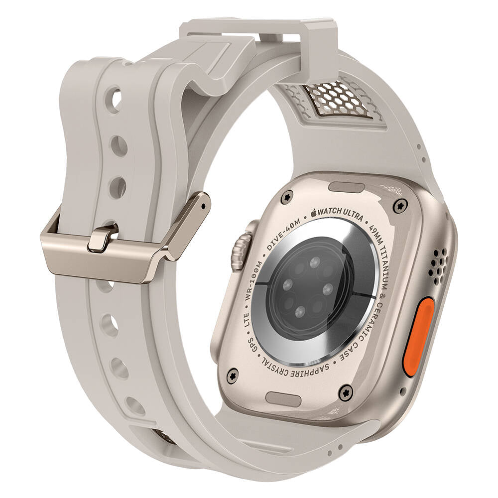 Apple Watch Ultra 49mm Zore KRD-117 Hava Alabilen Delikli Metal Süslemeli Desenli Silikon Kordon Titanyum-Yeşil