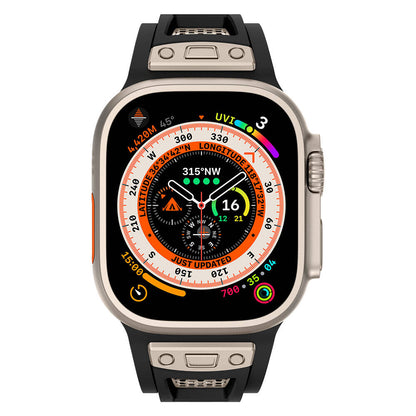 Apple Watch Ultra 49mm Zore KRD-117 Hava Alabilen Delikli Metal Süslemeli Desenli Silikon Kordon Siyah