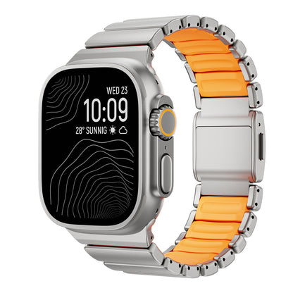 Apple Watch Ultra 49mm Zore KRD-149 Titanyum Silikon Kordon Gümüş-Turuncu