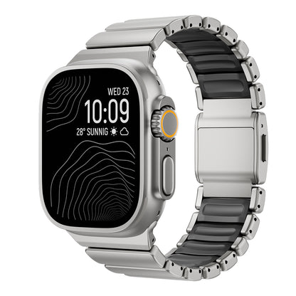 Apple Watch Ultra 49mm Zore KRD-149 Titanyum Silikon Kordon Gümüş-Siyah
