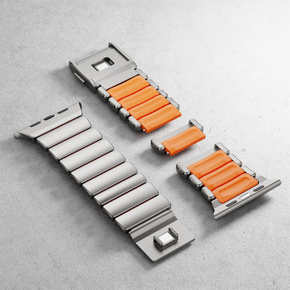 Apple Watch Ultra 49mm Zore KRD-149 Titanyum Silikon Kordon Gümüş-Turuncu