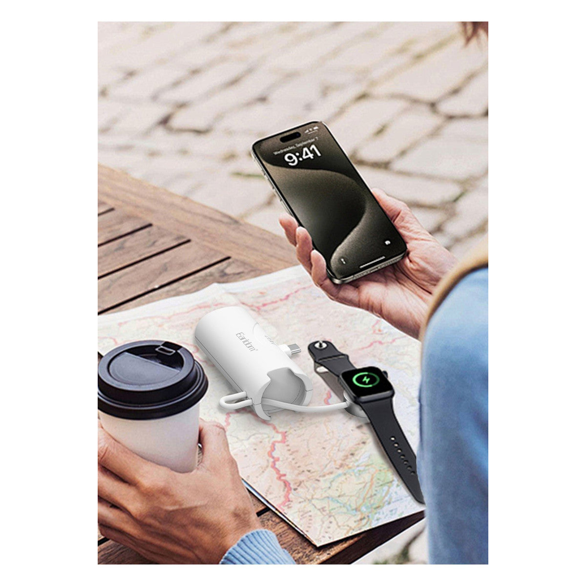 Earldom PD46 5.000 mAh 20W Dahili Type-C Çıkışlı Ekstra Dahili 2.5W Saat Şarj Kablolu PD Hızlı Şarj Mini Powerbank