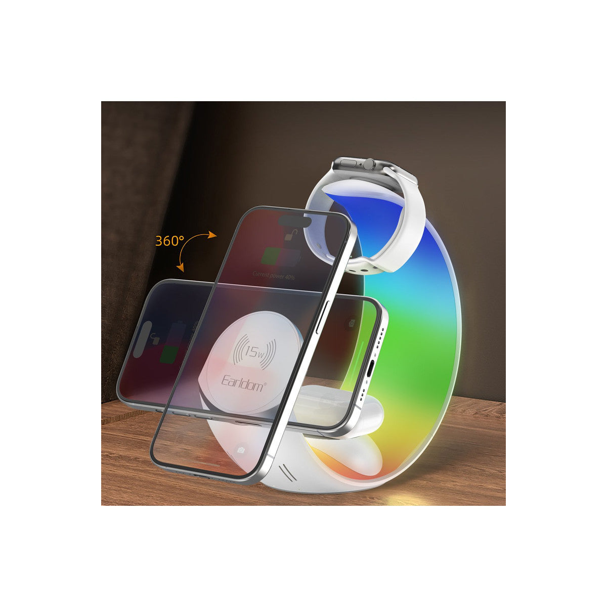 Earldom WC55 4in1 15W Telefon Saat ve Airpods İçin RGB Kablosuz Şarj Standı