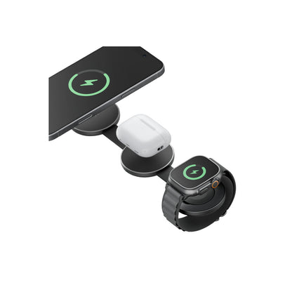 Energea AluMag Trio 3in1 Katlanabilir Qi2 Destekli 15W Telefon Saat Airpods Masaüstü Hızlı Şarj Standı