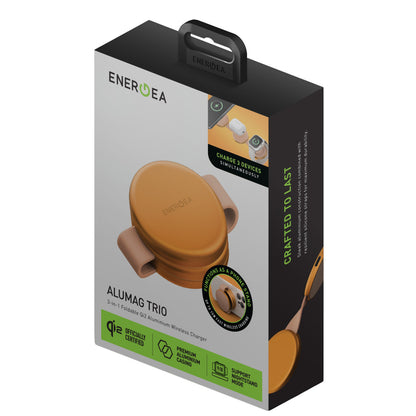 Energea AluMag Trio 3in1 Katlanabilir Qi2 Destekli 15W Telefon Saat Airpods Masaüstü Hızlı Şarj Standı