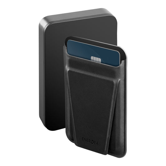 Energea MagWallet Card 10K 10.000 mAh 20W Type-C ve 15W Kablosuz Şarj Çıkışlı Ekstra Stant Özellikli Magsafe Kartlıklı PD Hızlı Şarj Magsafe Powerbank - Koyu Gri