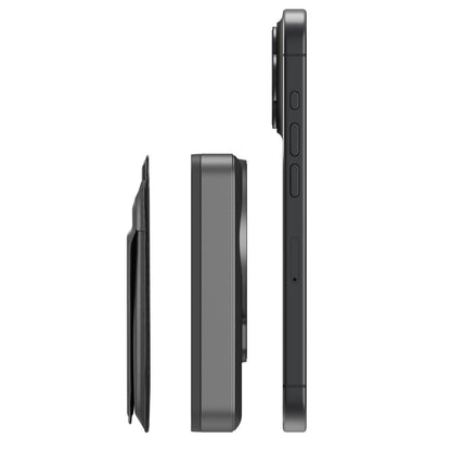 Energea MagWallet Card 10K 10.000 mAh 20W Type-C ve 15W Kablosuz Şarj Çıkışlı Ekstra Stant Özellikli Magsafe Kartlıklı PD Hızlı Şarj Magsafe Powerbank - Koyu Gri