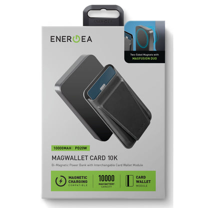 Energea MagWallet Card 10K 10.000 mAh 20W Type-C ve 15W Kablosuz Şarj Çıkışlı Ekstra Stant Özellikli Magsafe Kartlıklı PD Hızlı Şarj Magsafe Powerbank - Koyu Gri
