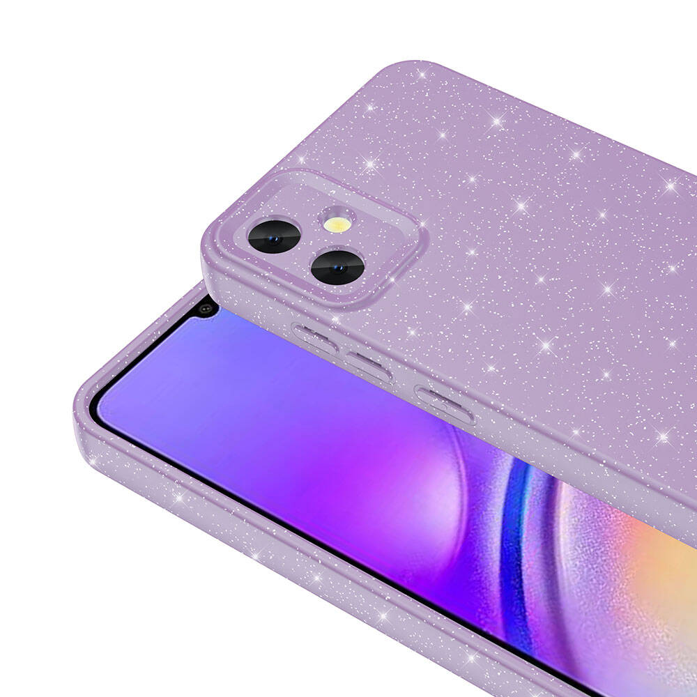 Galaxy A05 Kılıf Kamera Korumalı Simli Lüks Zore Koton Kapak Lila
