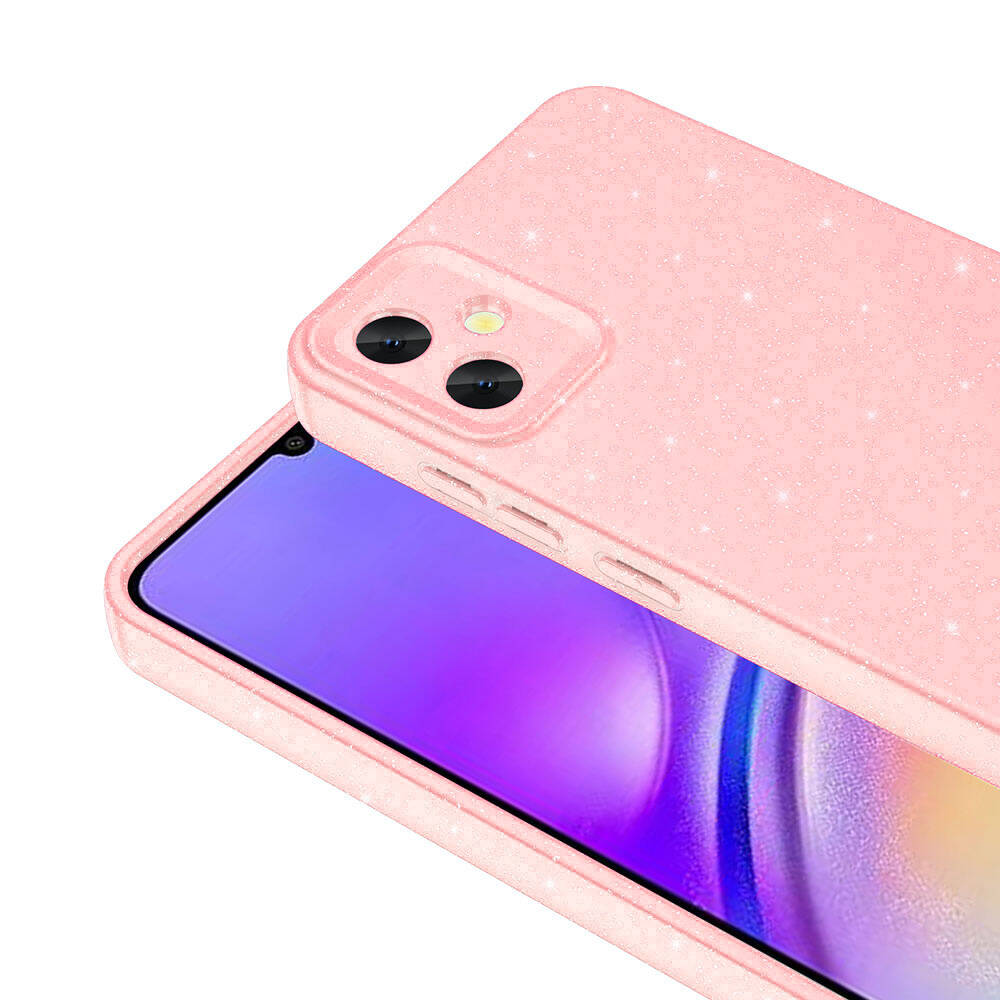 Galaxy A05 Kılıf Kamera Korumalı Simli Lüks Zore Koton Kapak Pembe Koyu