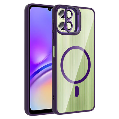 Galaxy A06 Kılıf Standlı ve Kamera Lens Hediyeli M-Safe Şarj Özellikli Zore Etro Kapak Gri
